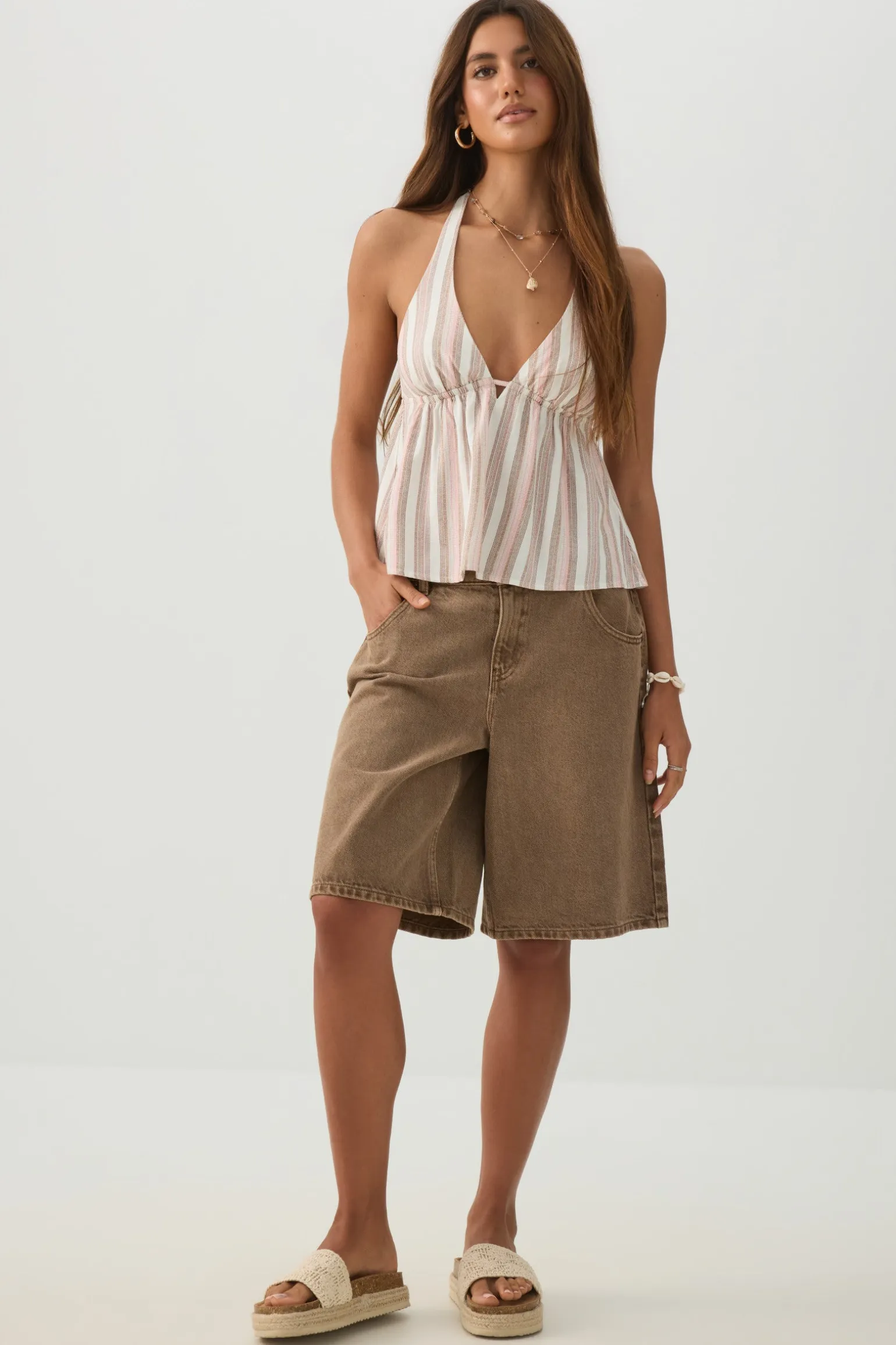 Linen Blend Halter Tank Top