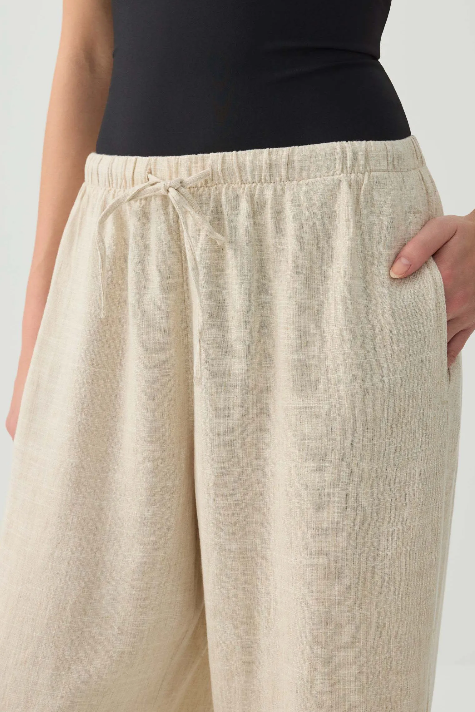 Linen Blend Mid Rise Pants