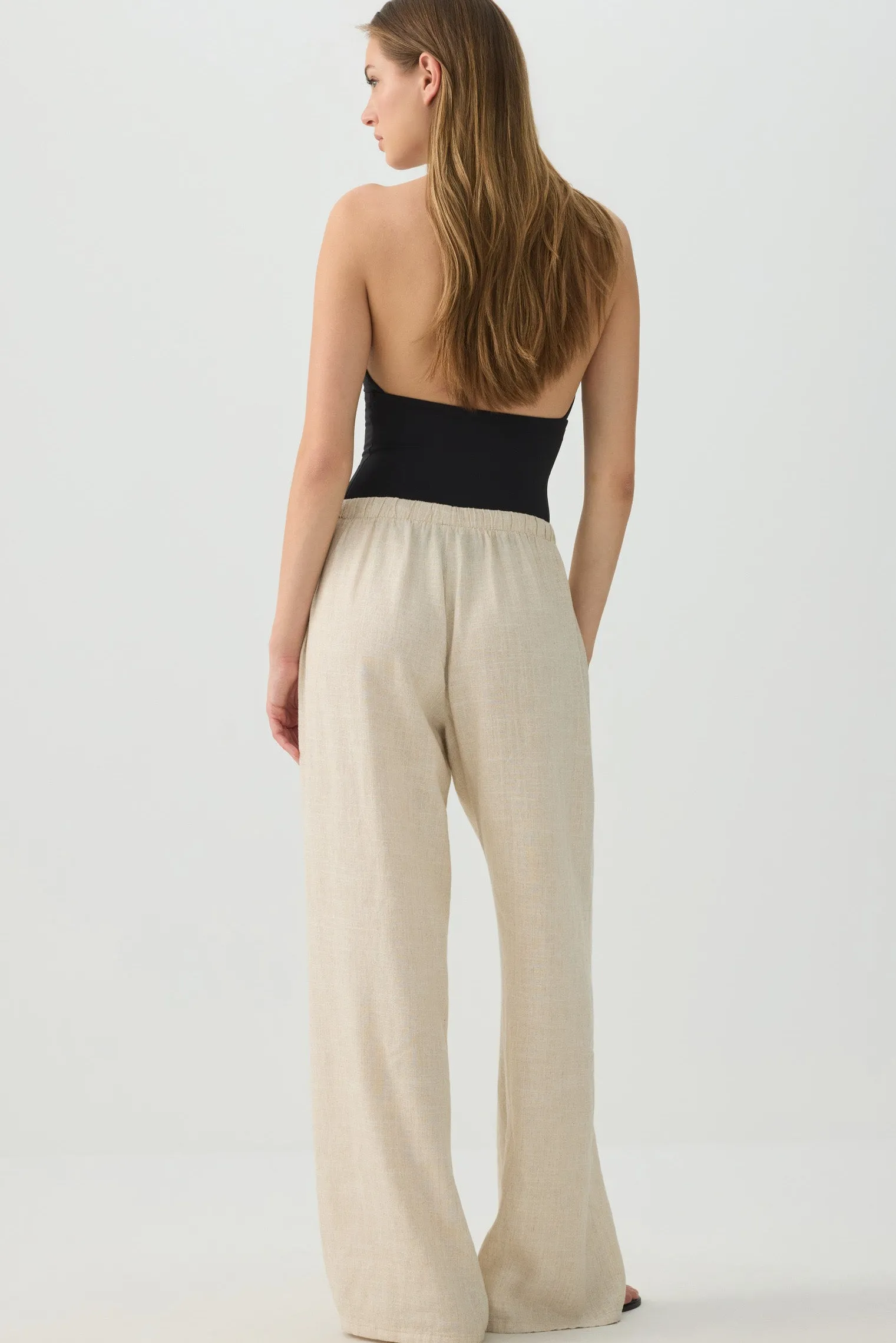 Linen Blend Mid Rise Pants