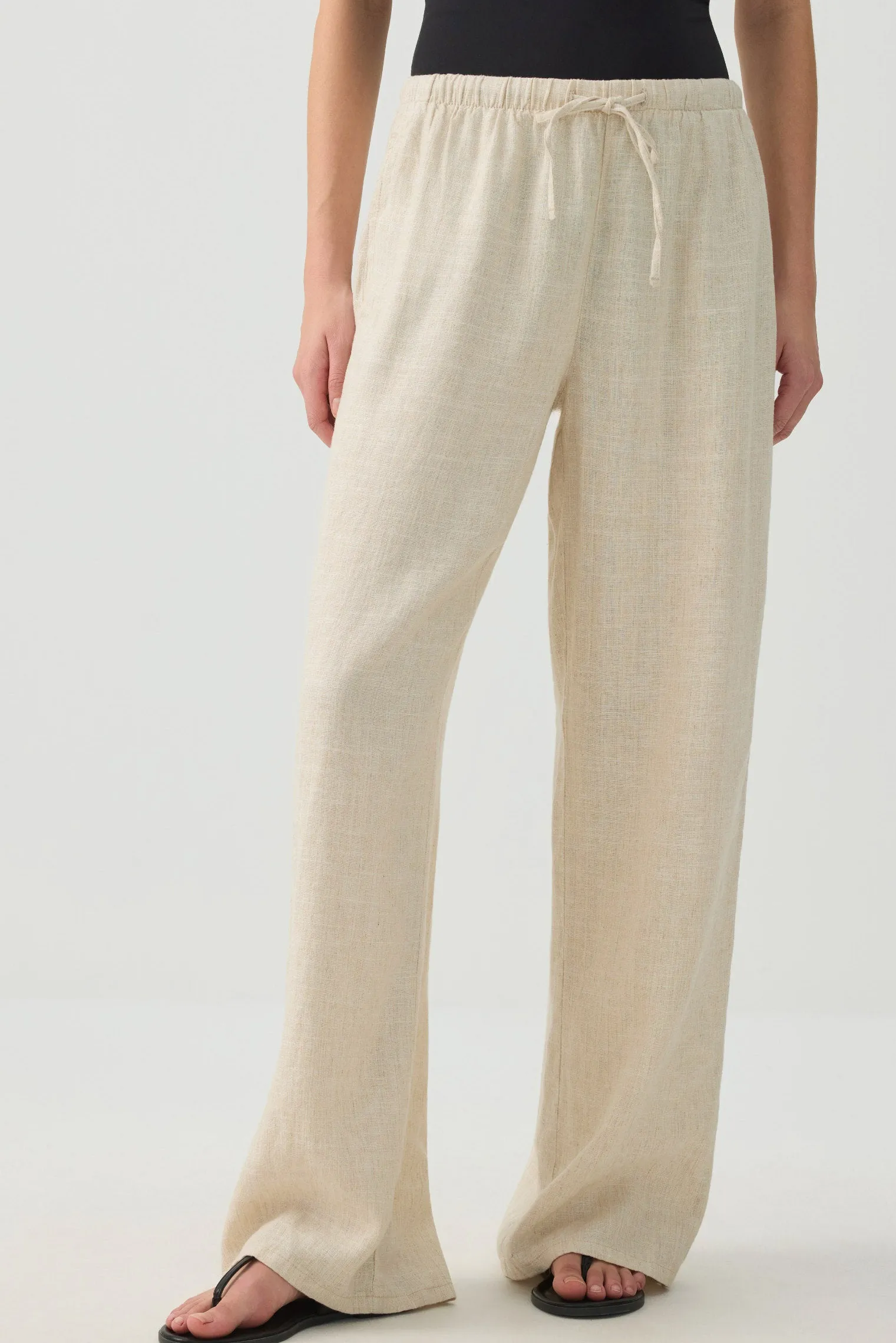 Linen Blend Mid Rise Pants