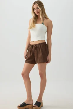 Linen Blend Mid Rise Shorts