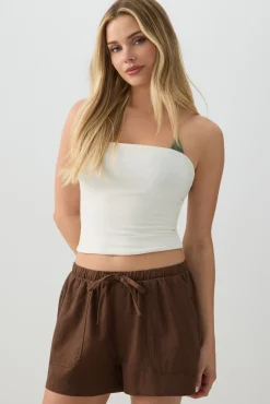 Linen Blend Mid Rise Shorts