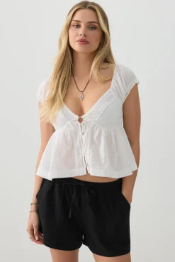 Linen Blend Mid Rise Shorts