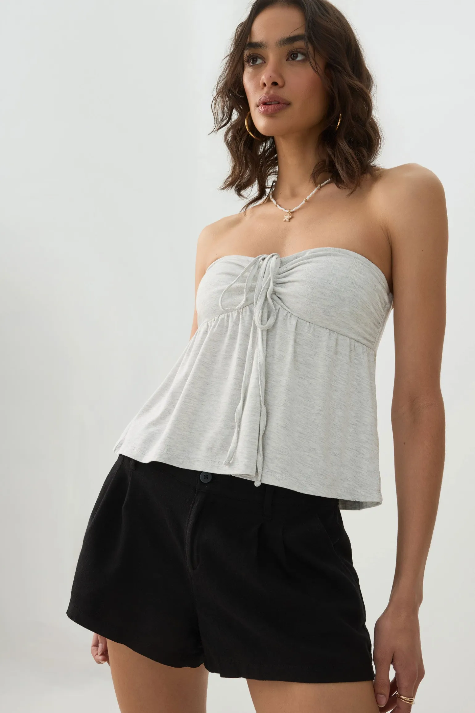 Linen Blend Mid Rise Shorts