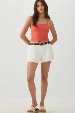 Linen Blend Mid Rise Shorts