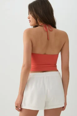 Linen Blend Mid Rise Shorts