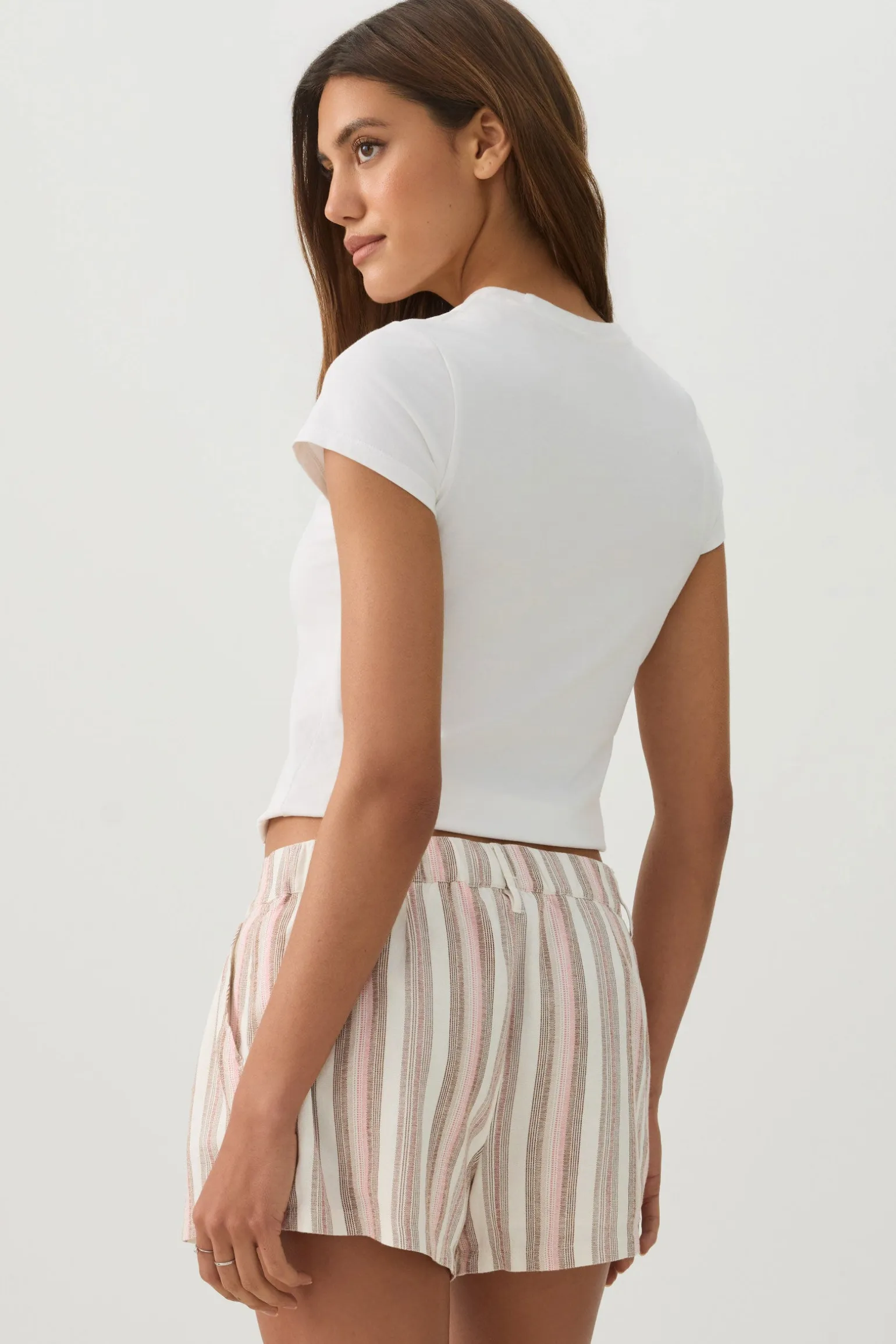 Linen Blend Mid Rise Shorts