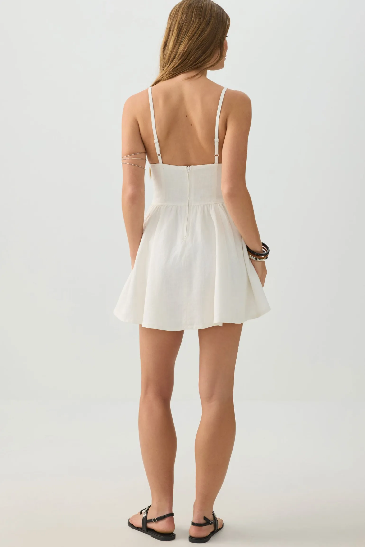 Linen Blend Mini Skater Dress
