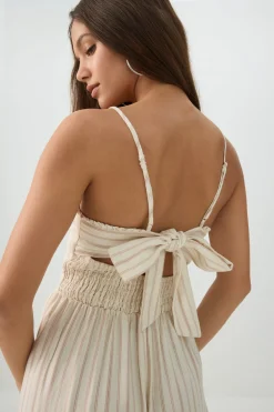 Linen Blend Smocked Bustier Culotte Jumpsuit