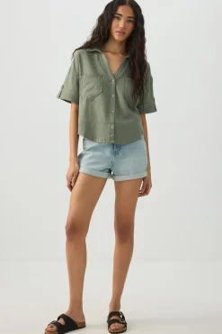 Linen Blend Utility Shirt