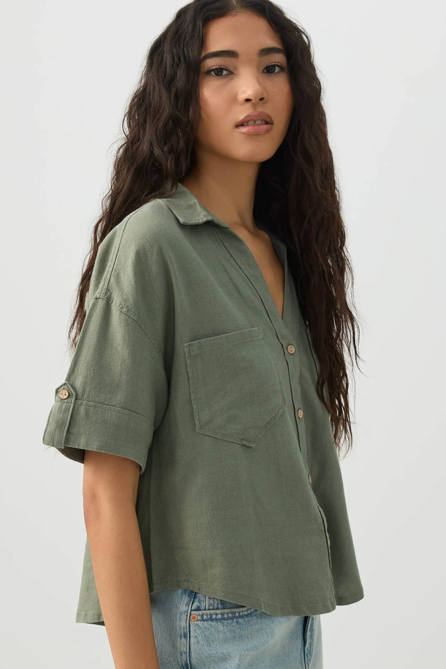Linen Blend Utility Shirt