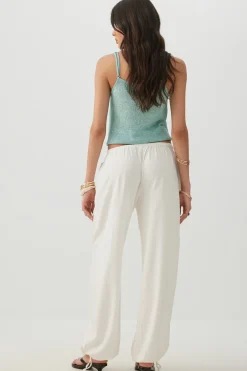Linen Blend Wide Leg Pant with Tie Hem