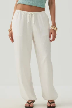 Linen Blend Wide Leg Pant with Tie Hem