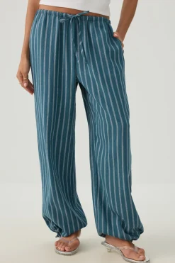 Linen Blend Wide Leg Pant with Tie Hem