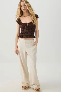 Linen Blend Wide Leg Tailored Pant