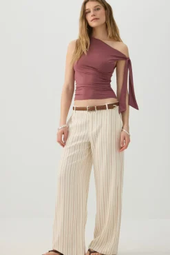 Linen Blend Wide Leg Tailored Pant