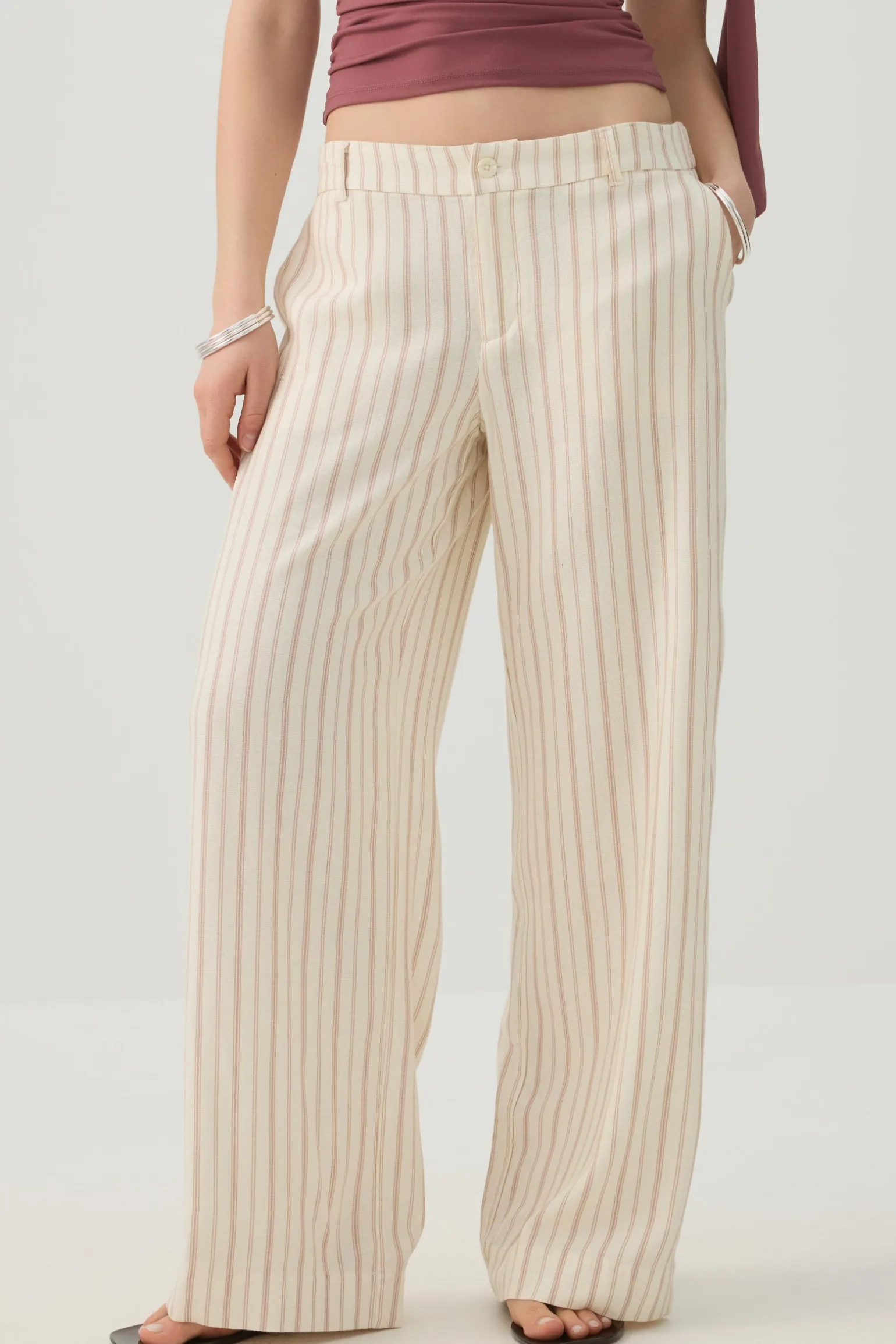 Linen Blend Wide Leg Tailored Pant