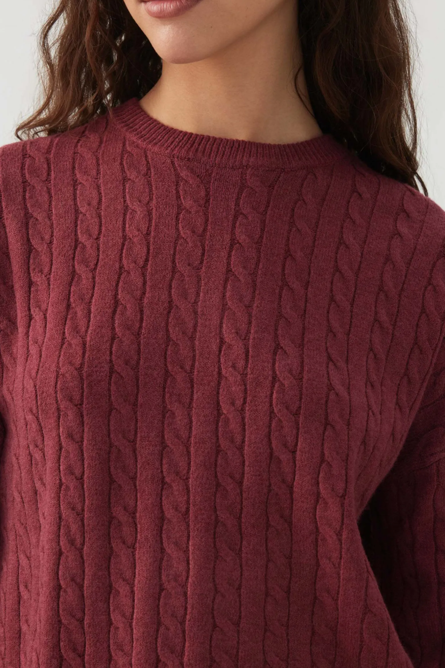 Long Cable Knit Crew Neck Sweater