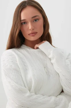 Long Cable Knit Crew Neck Sweater
