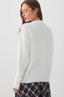 Long Cable Knit Crew Neck Sweater