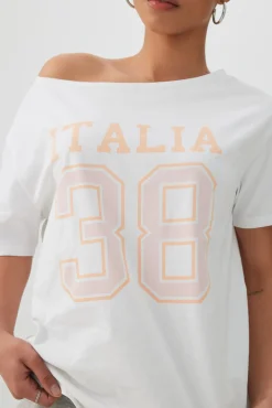 Long Oversized Off Shoulder Graphic T-Shirt