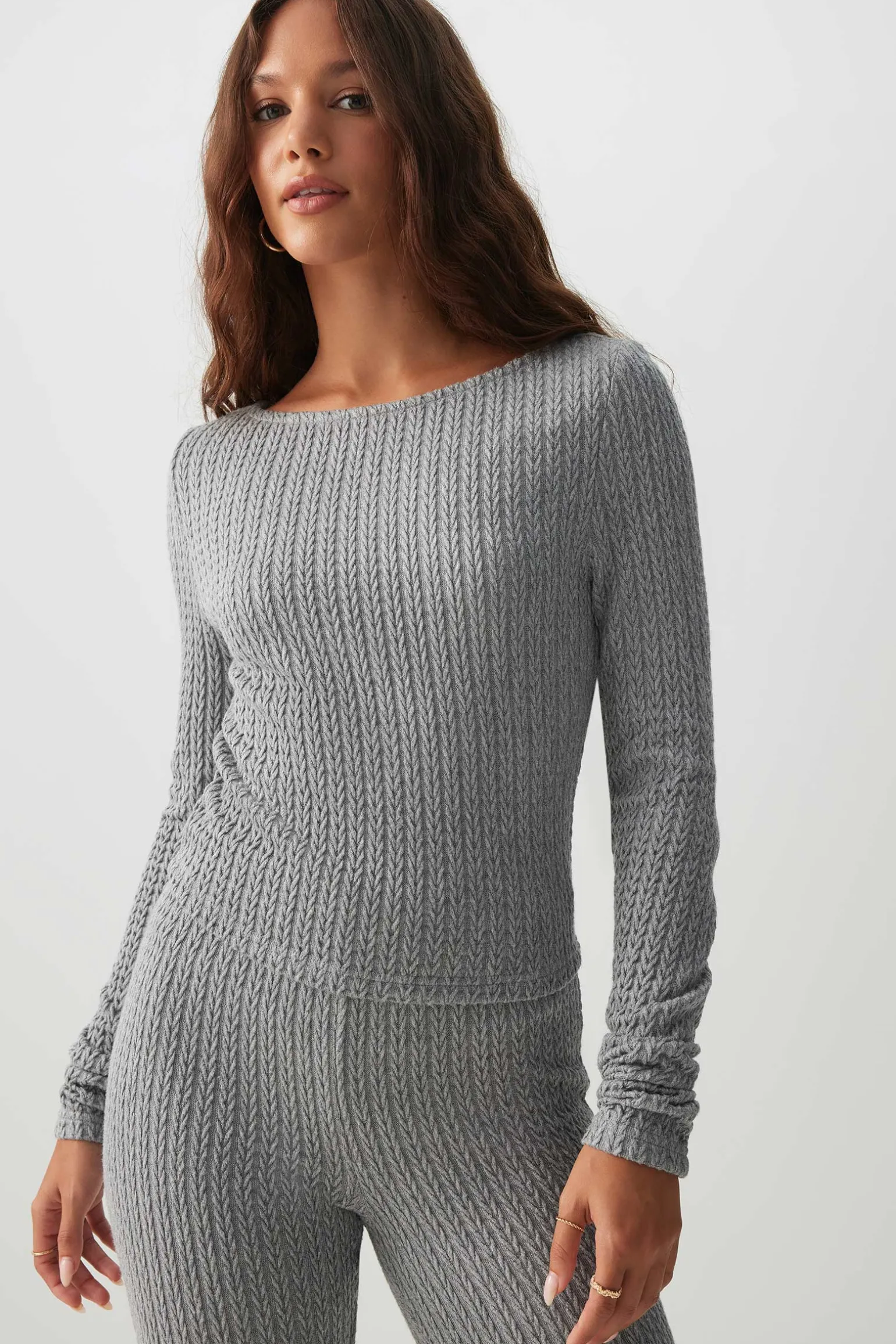 Long Sleeve Cable Knit Top