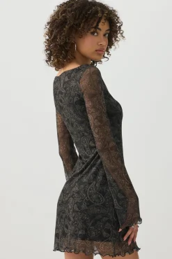 Long Sleeve Mini Mesh Dress