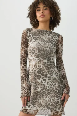 Long Sleeve Mini Mesh Dress