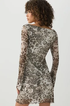Long Sleeve Mini Mesh Dress