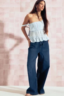 Low Rise Drawstring Wide Leg Jeans