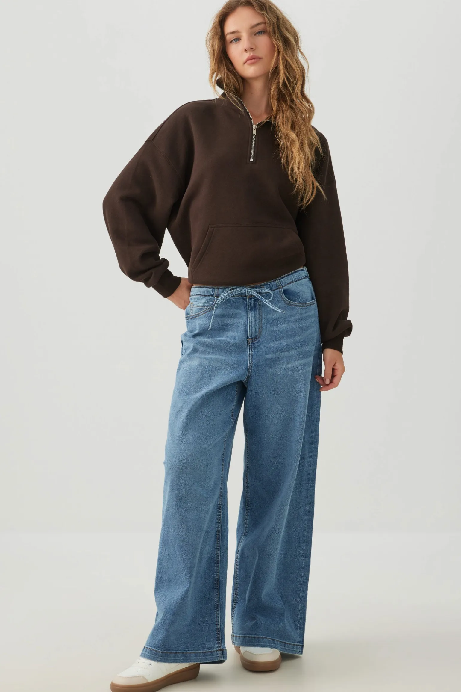 Low Rise Drawstring Wide Leg Jeans