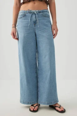 Low Rise Drawstring Wide Leg Jeans