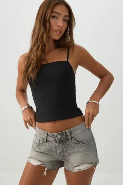 Low Rise Rigid Denim Shorts