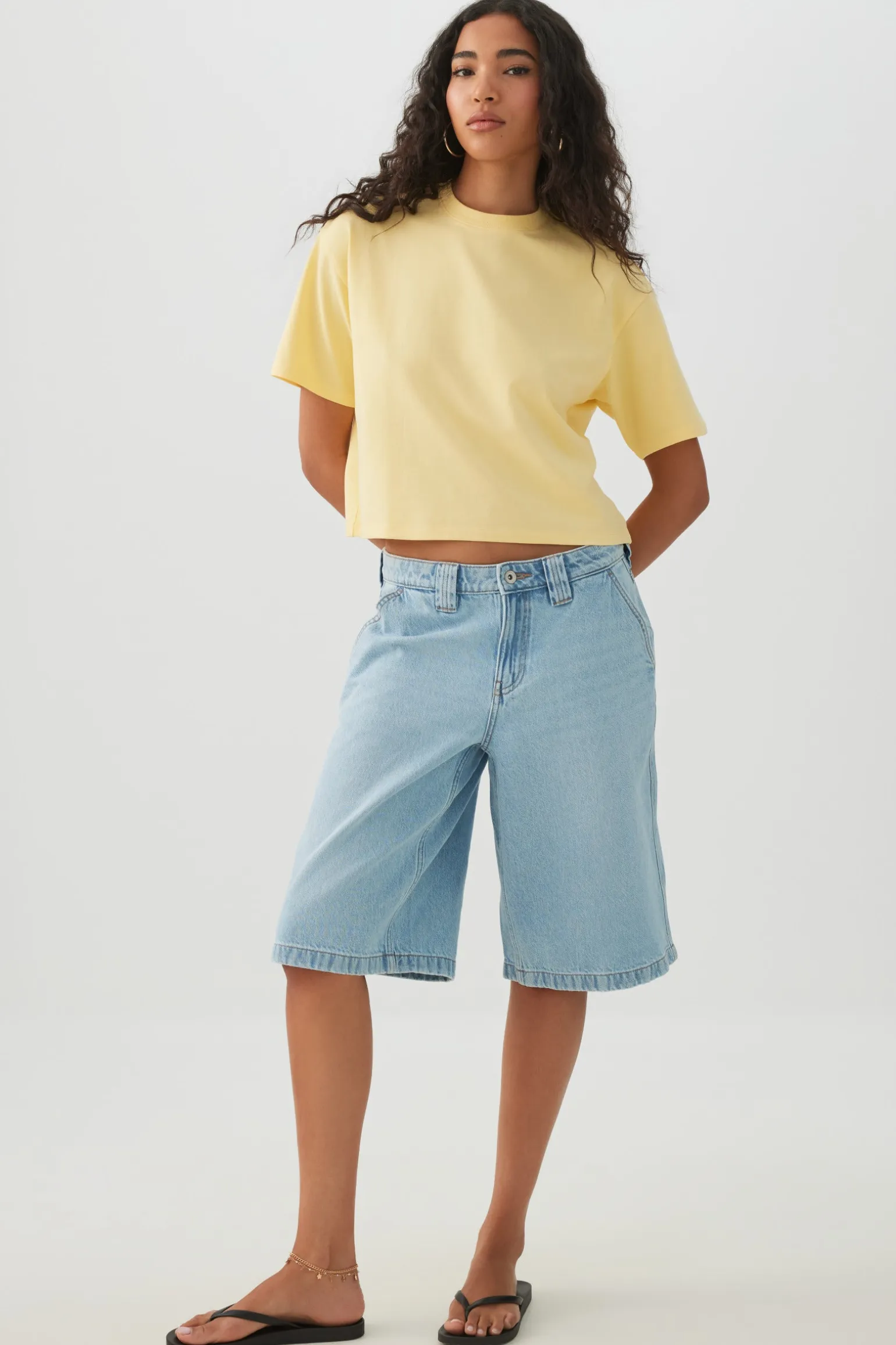 Low Rise Slouchy Long Denim Jorts