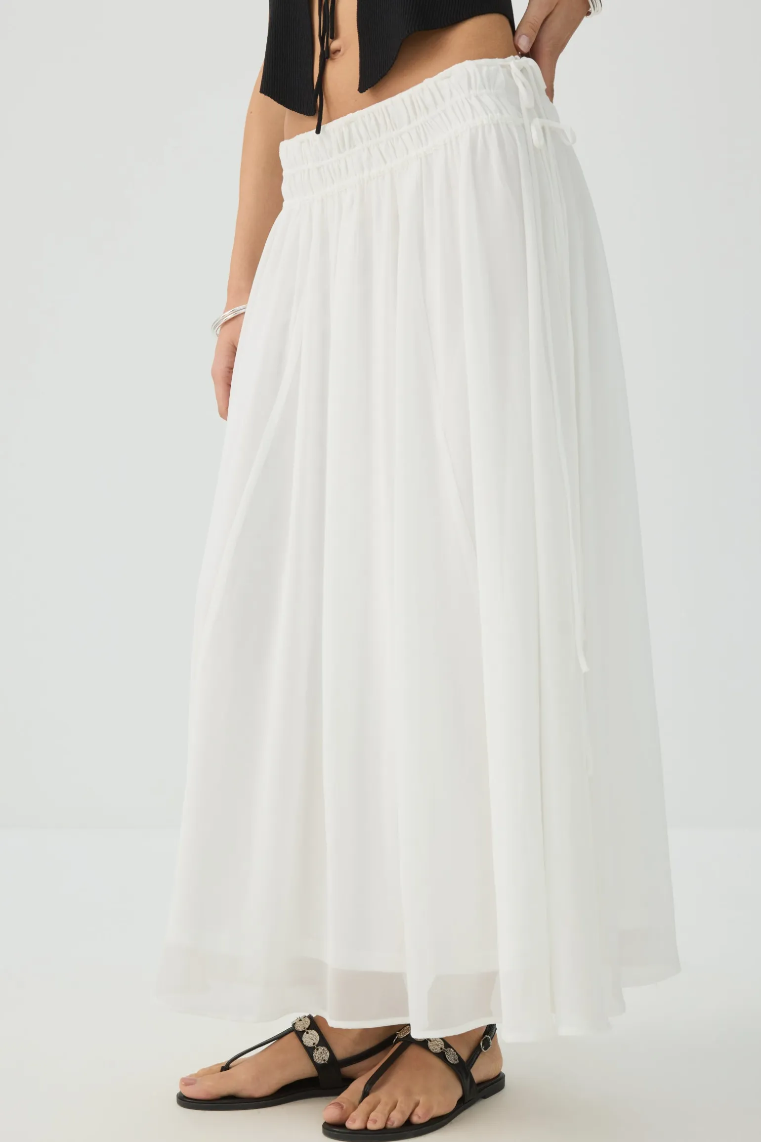 Maxi Chiffon Tie Waist Skirt