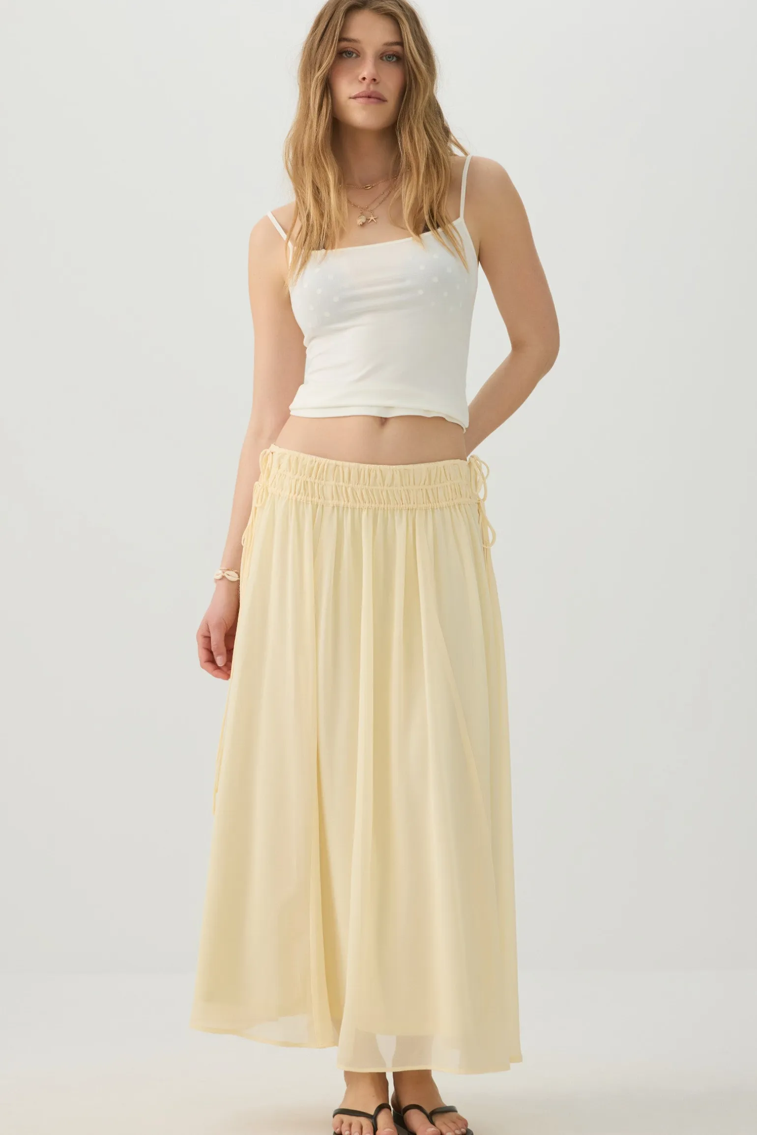 Maxi Chiffon Tie Waist Skirt