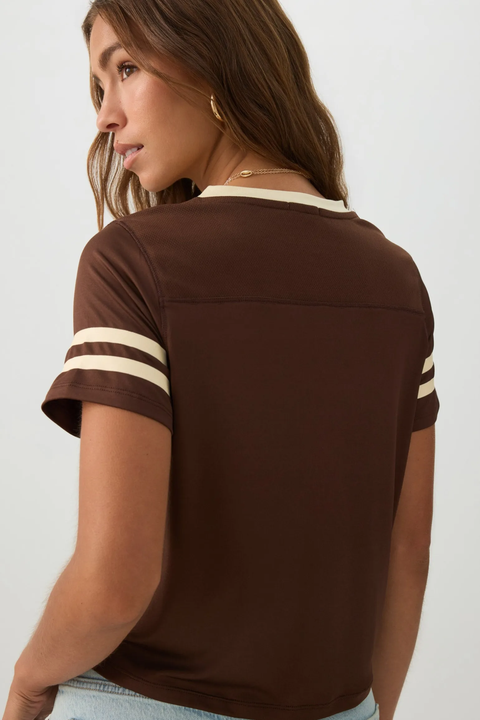 Mesh Jersey V Neck T-Shirt