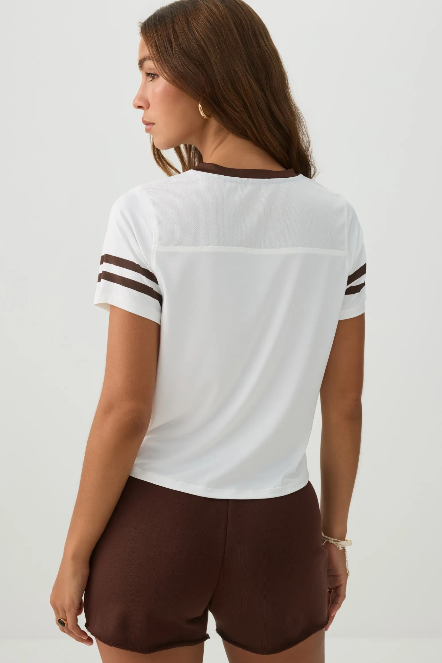 Mesh Jersey V Neck T-Shirt