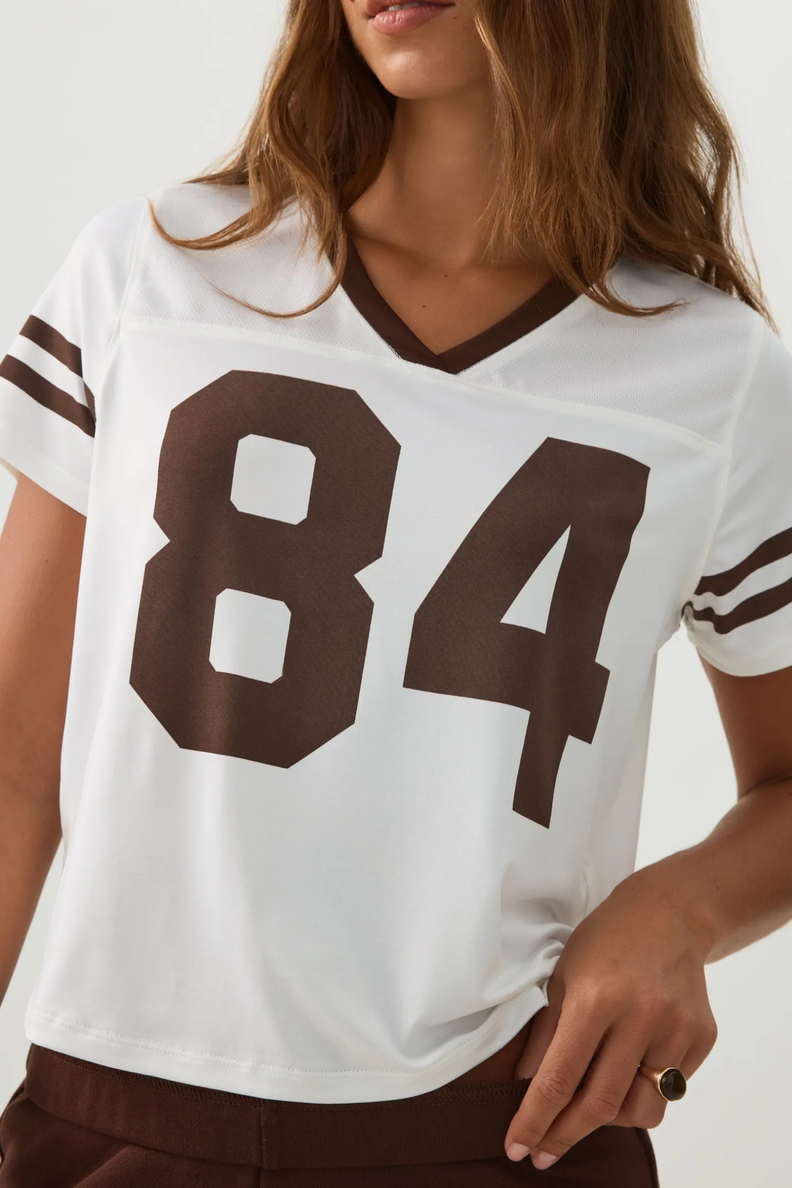 Mesh Jersey V Neck T-Shirt