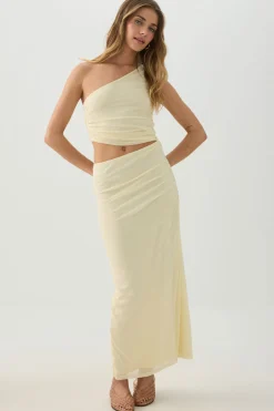 Mesh One-Shoulder Maxi Dress