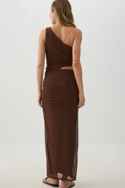 Mesh One-Shoulder Maxi Dress