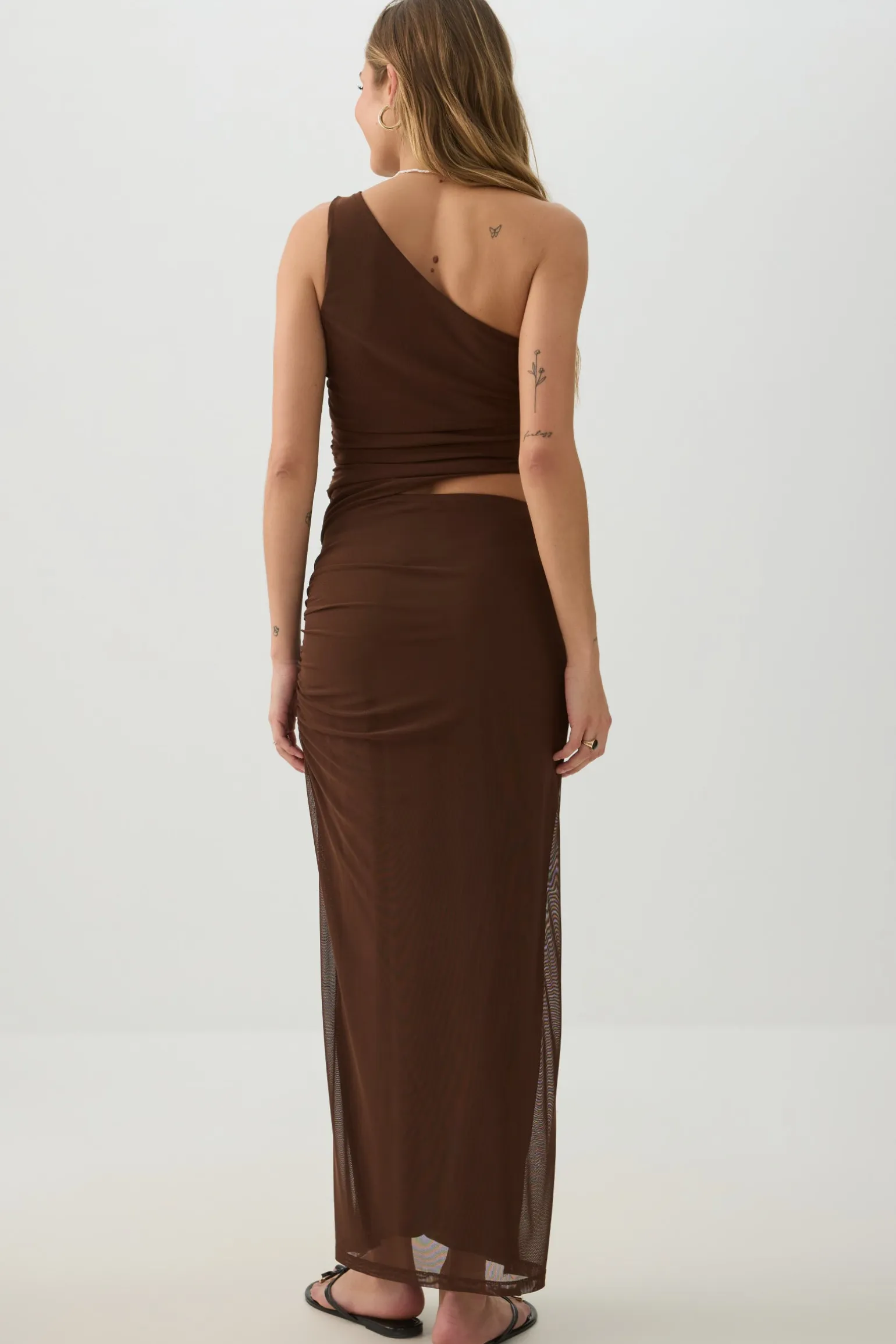 Mesh One-Shoulder Maxi Dress