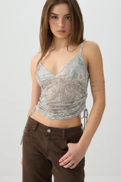 Mesh Ruched Side Tank Top