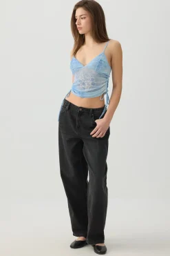 Mesh Ruched Side Tank Top