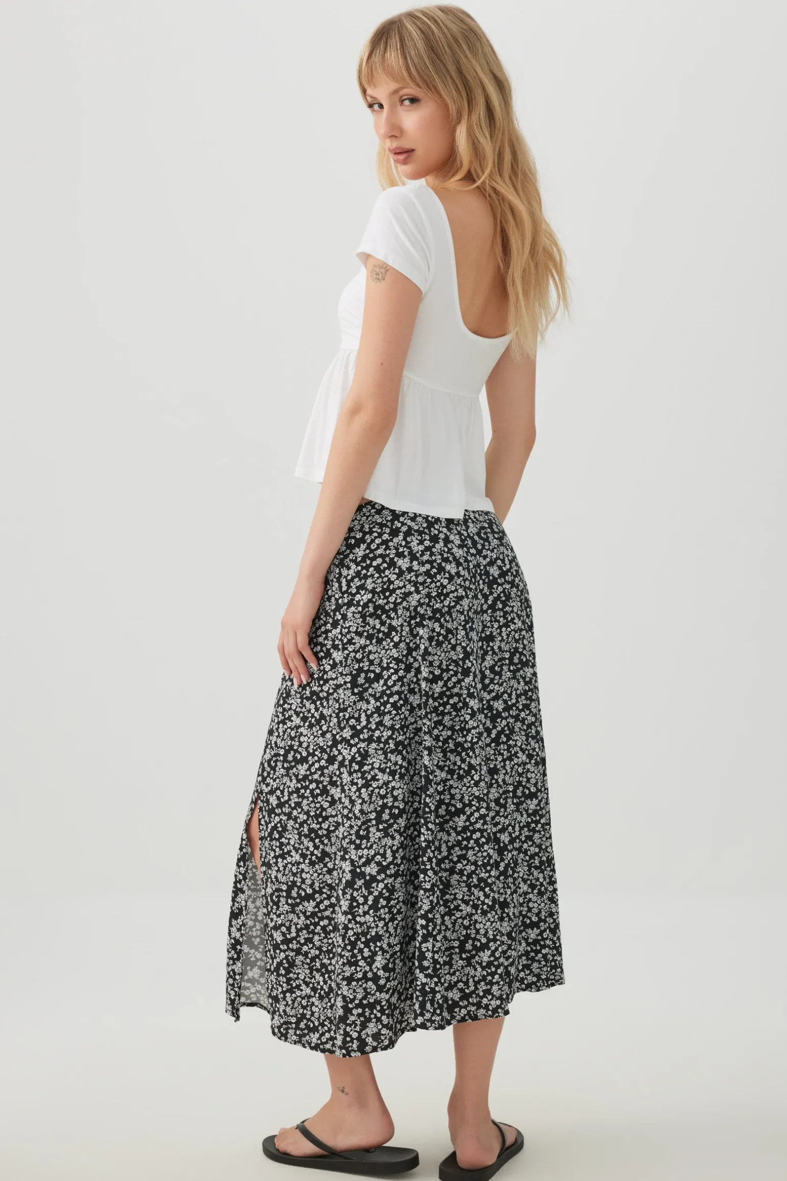 Midi A Line Skirt with Slit
