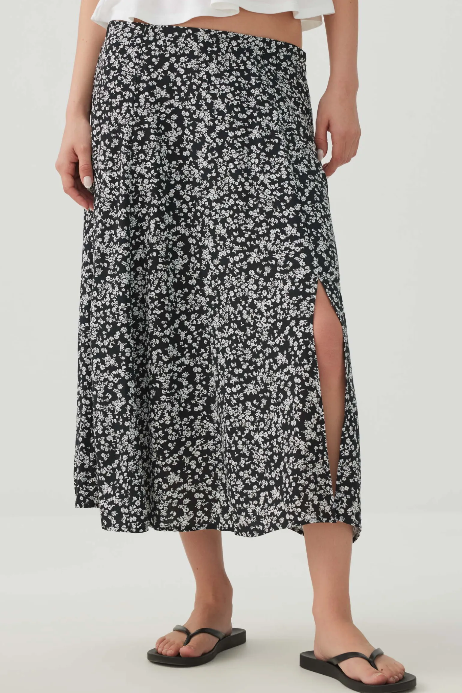 Midi A Line Skirt with Slit