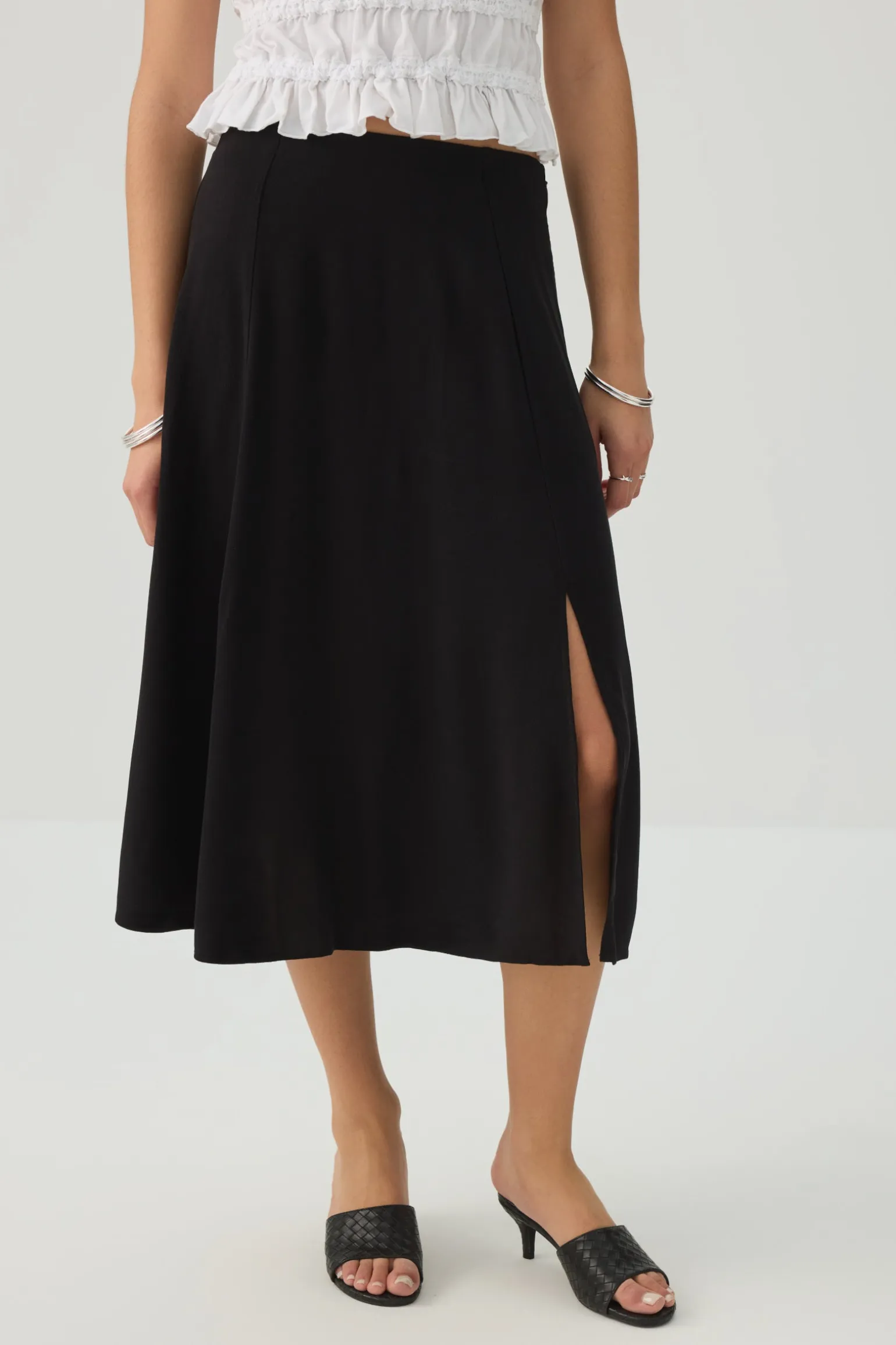 Midi A-Line Skirt with Slit