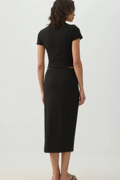 Midi Rib Side Slit Skirt