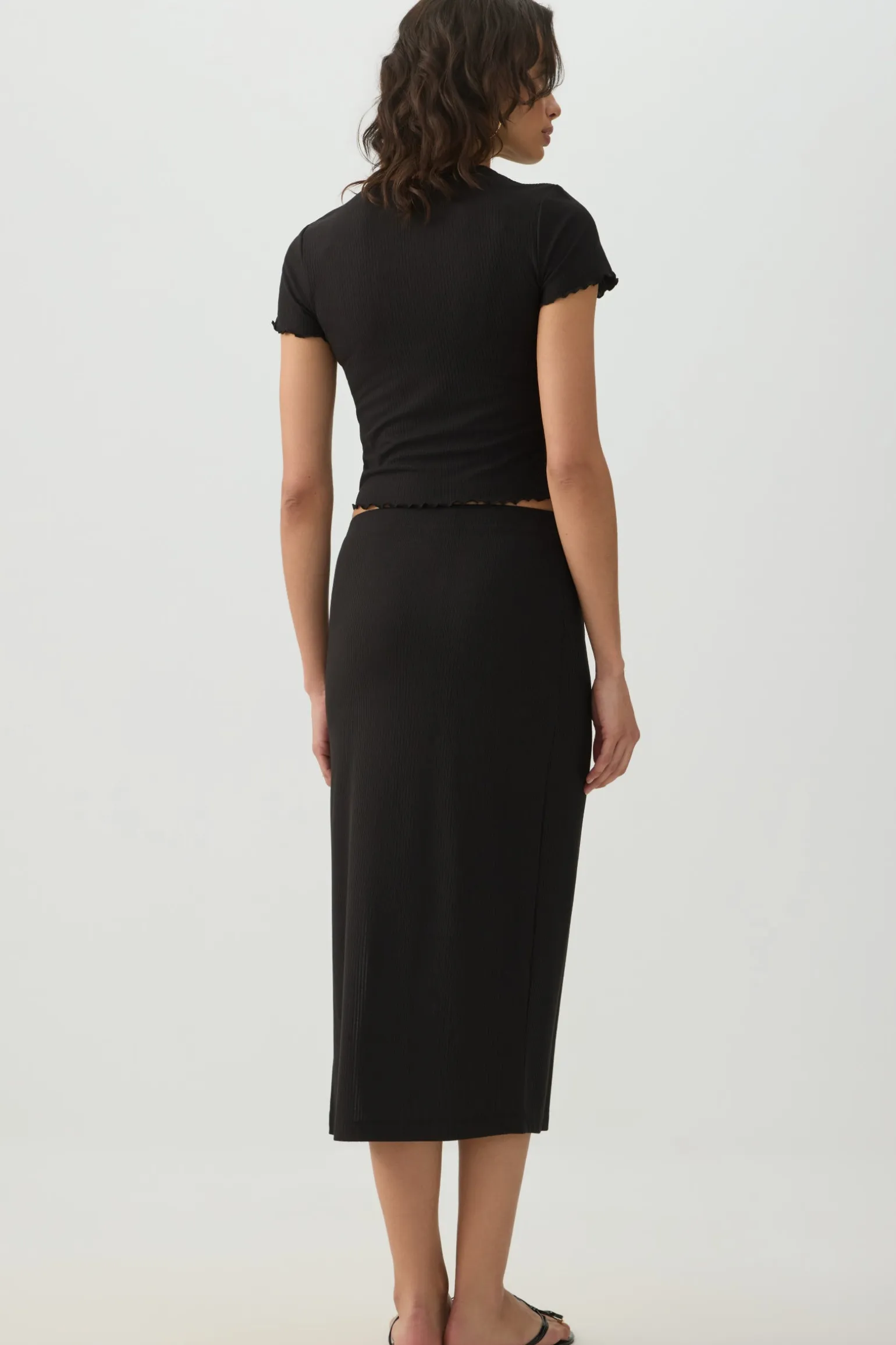 Midi Rib Side Slit Skirt