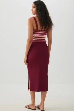 Midi Rib Side Slit Skirt